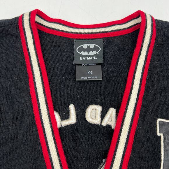 Boxlunch Harley Quinn Varsity Patch Knit Cardigan Black - Picture 3 of 8